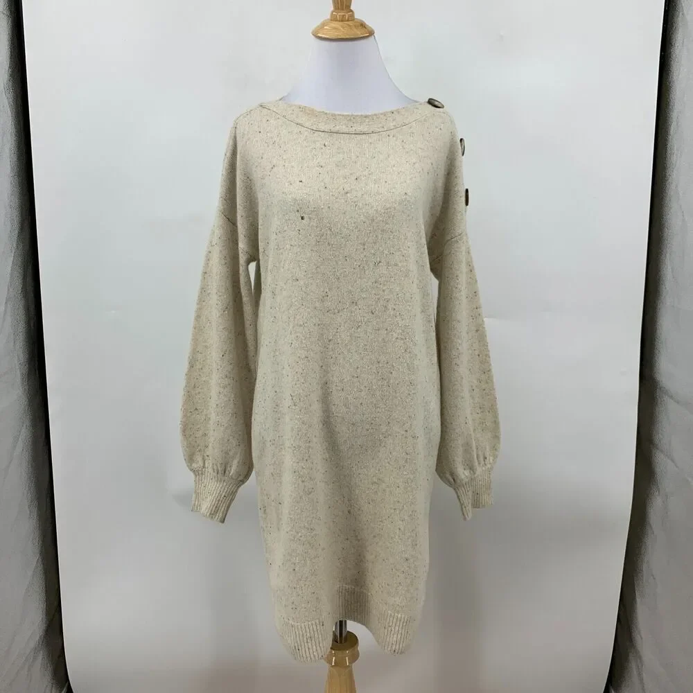 Madewell Boatneck Sweater Dress Womens S Small Merino Wool Button Shoulder *READ